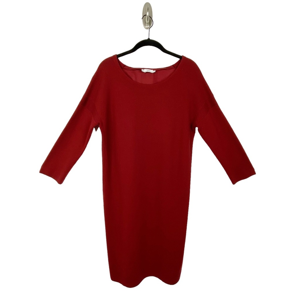 Vince Red Mixed Media Wool Satin 3/4 Sleeve Sweater Dress Size Medium